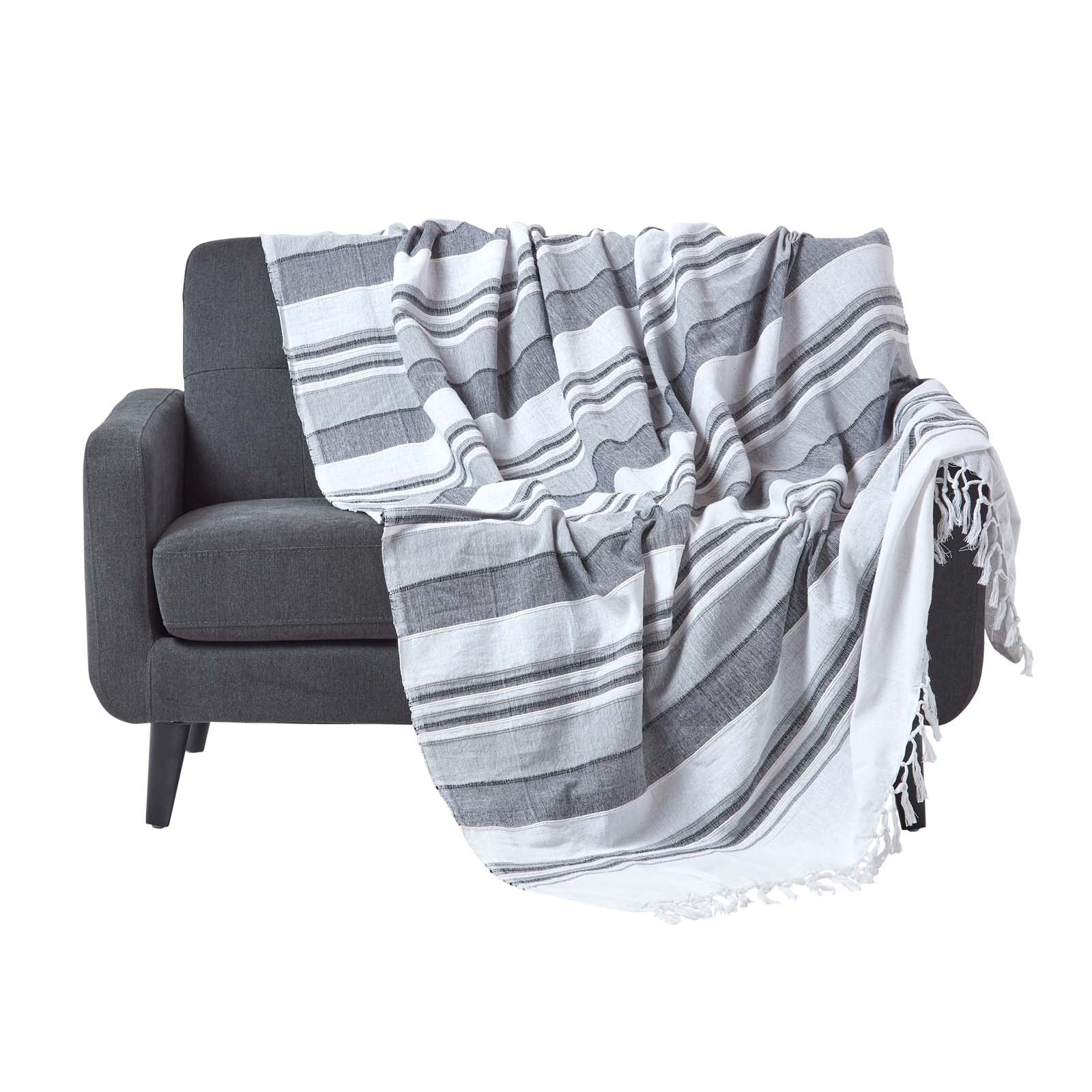Cotton Morocco Striped Throw | 255cm x 360cm | Monochrome