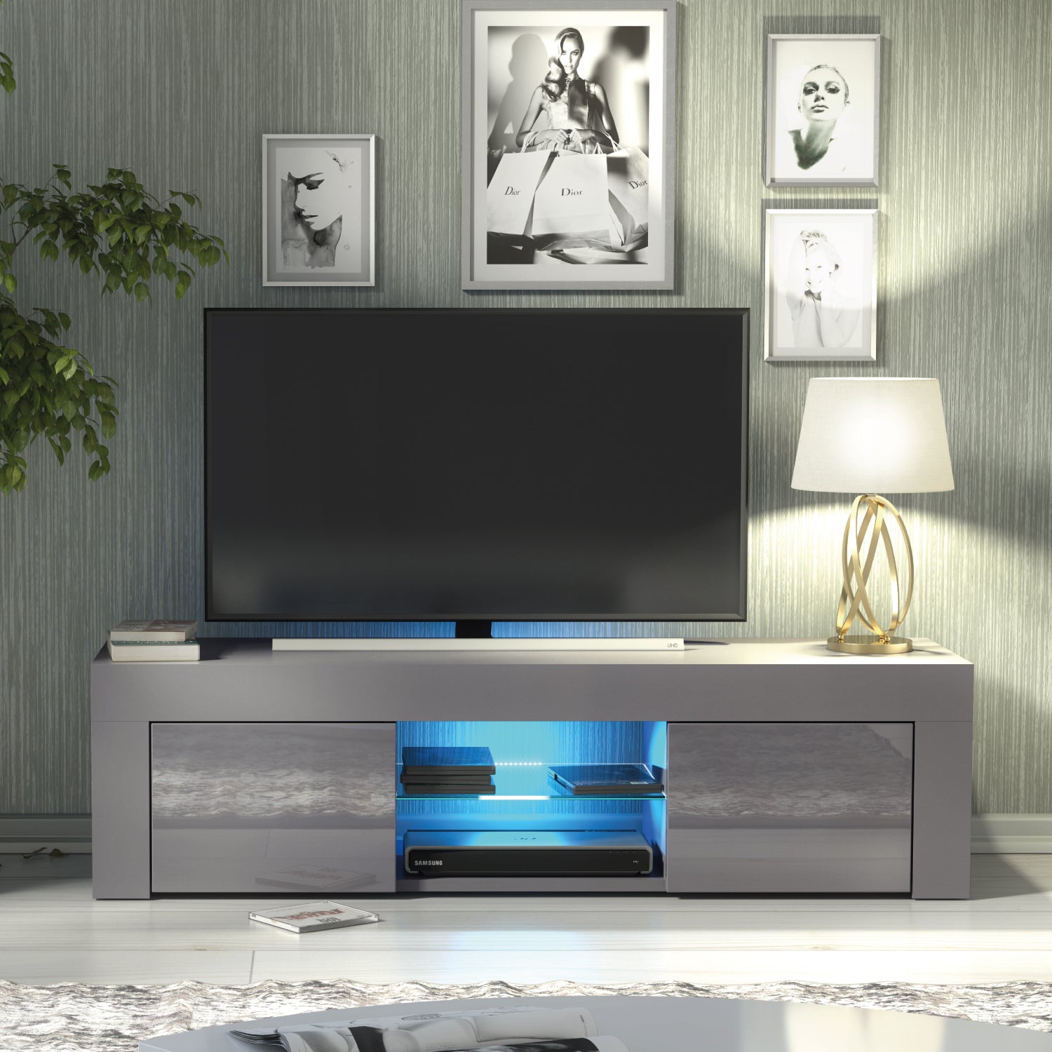 Loom Tv Unit 130cm With Led Lights | Dark Grey