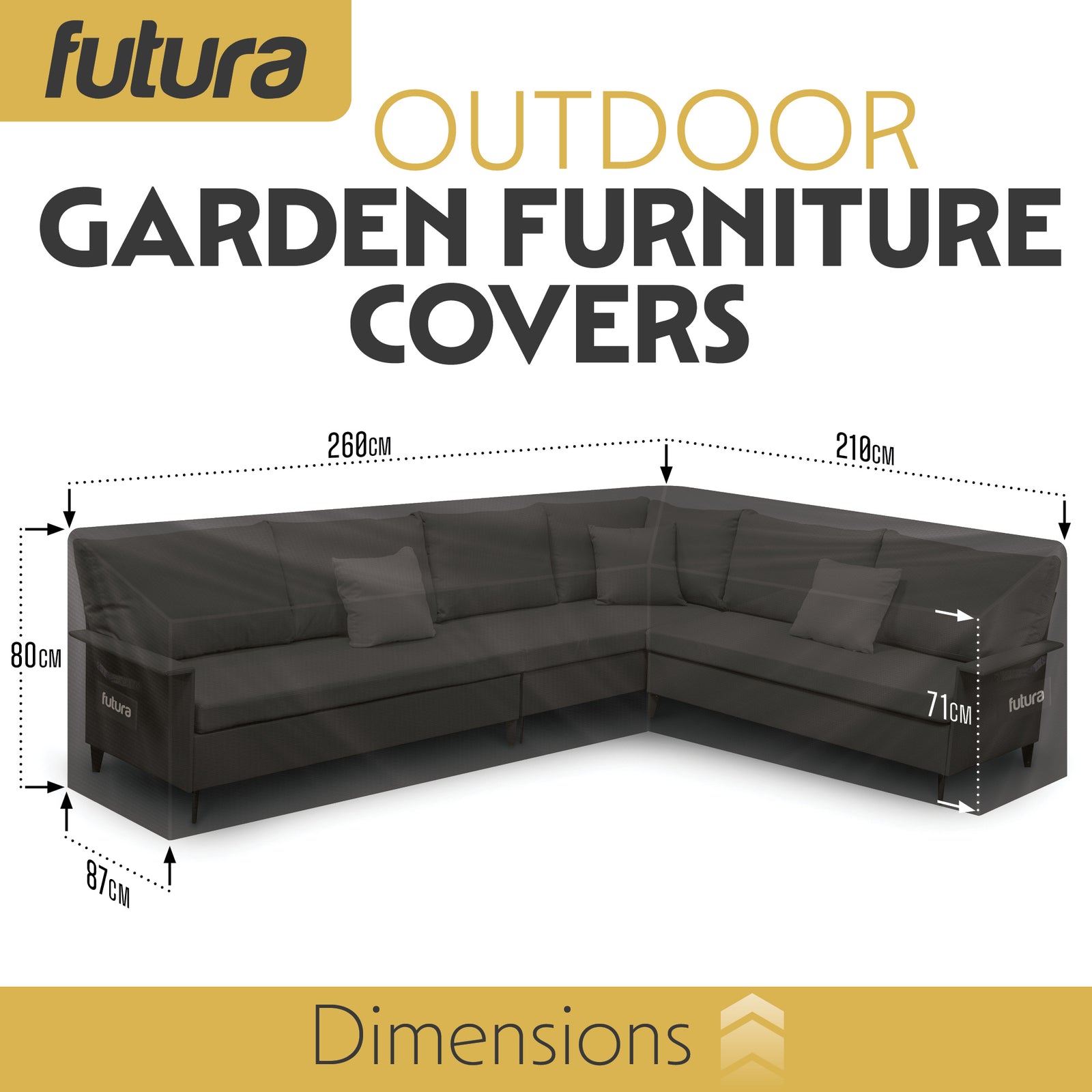 L Shaped Waterproof Garden Furniture Cover, Outdoor Patio Weatherproof Rattan Sofa Shield | 260 x 210 x 80cm | Black