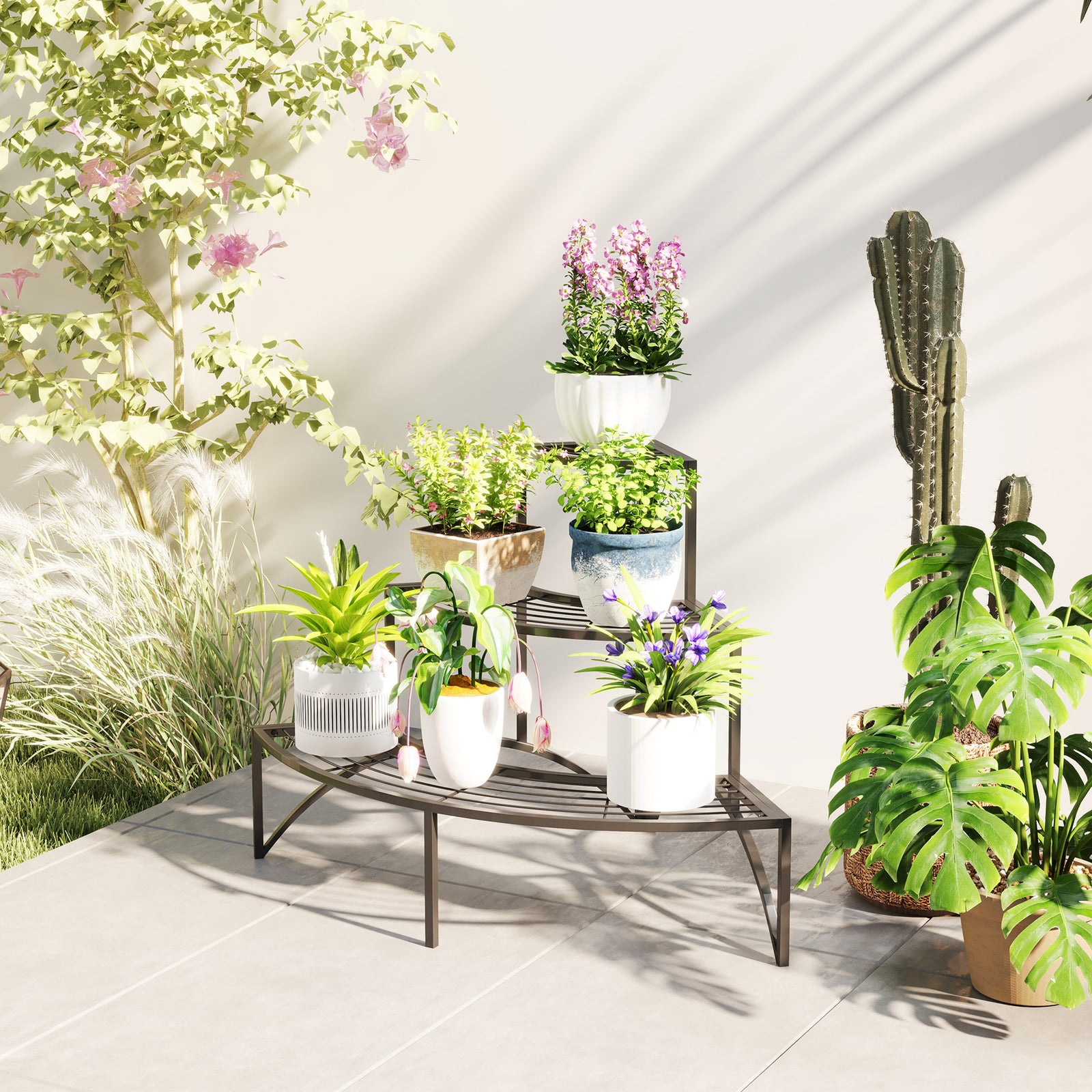 3 Tier Metal Corner Plant Stand For Garden Balcony Patio