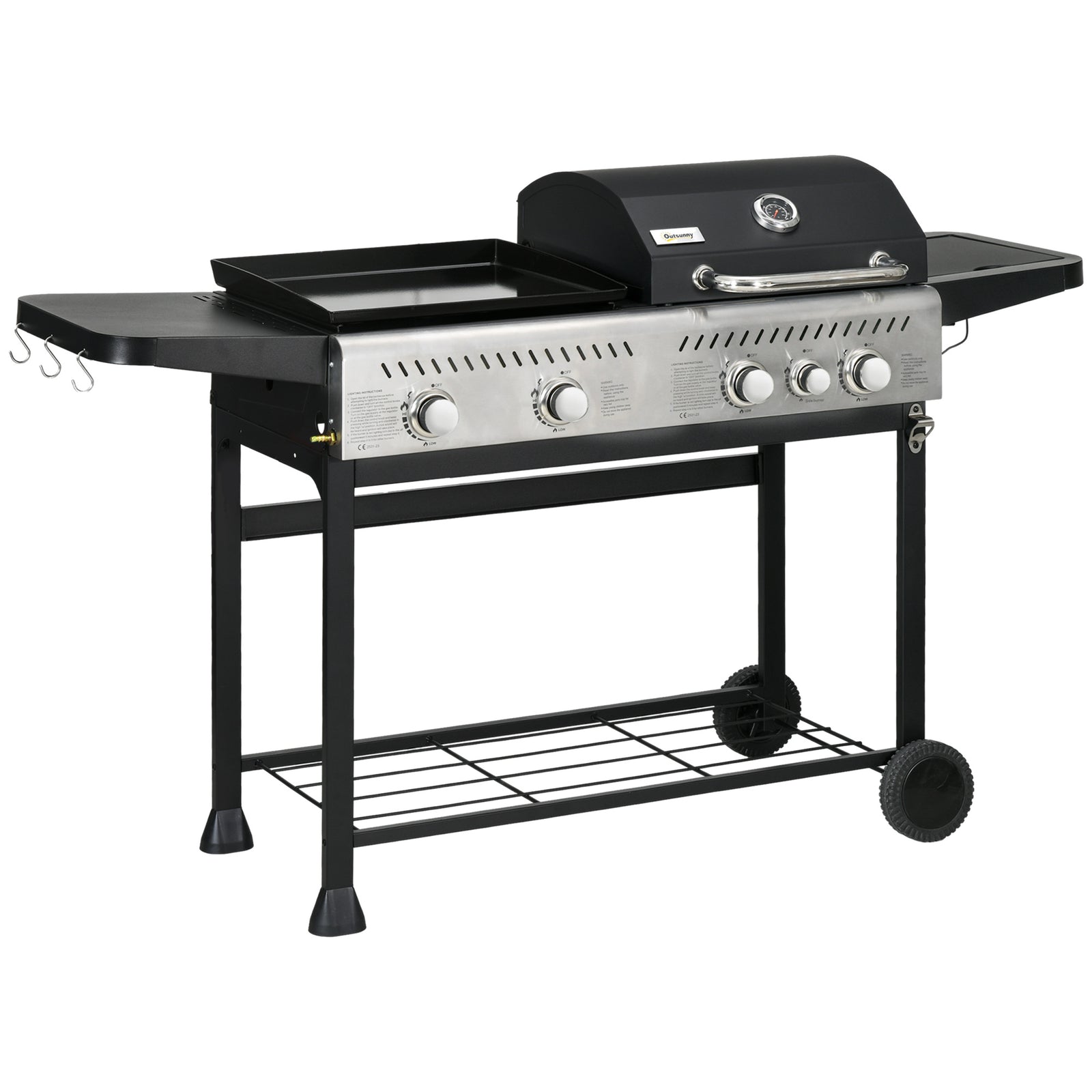 2-in-1 Gas Bbq And Plancha, 15kw, 4+1 Burner | Black
