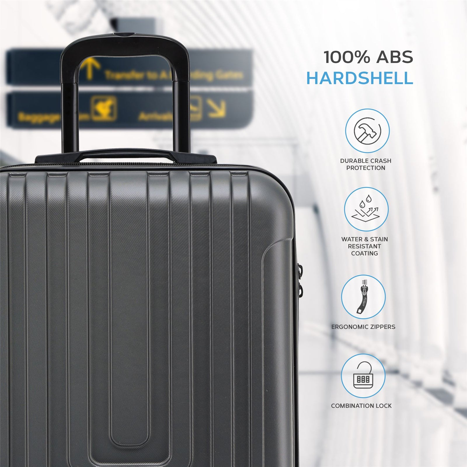 55x40x20cm Lightweight Luggage Overhead Cabin Hard Shell Cabin Suitcase 60+ Airlines Approved - Carry On Case - 4 Wheels | Cabin | Anthracite