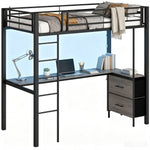 HOMCOM Metal Bunk Bed With Desk, High Sleeper With Led Light And Safety Guardrail