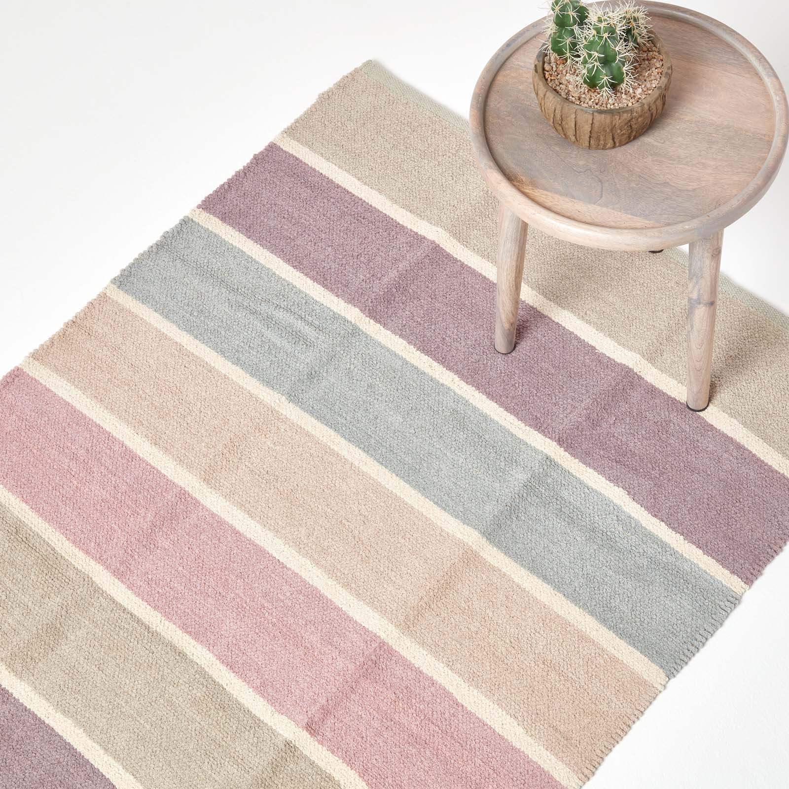 Cotton Chenille Striped Rug | 170cm | Blue & Grey