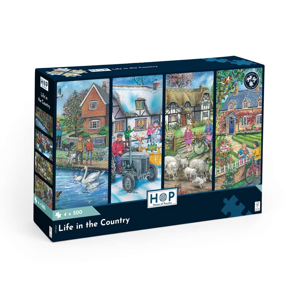 The House of Puzzles Life In The Country- 4 X 500 Piece Jigsaw Puzzles Multi Pack