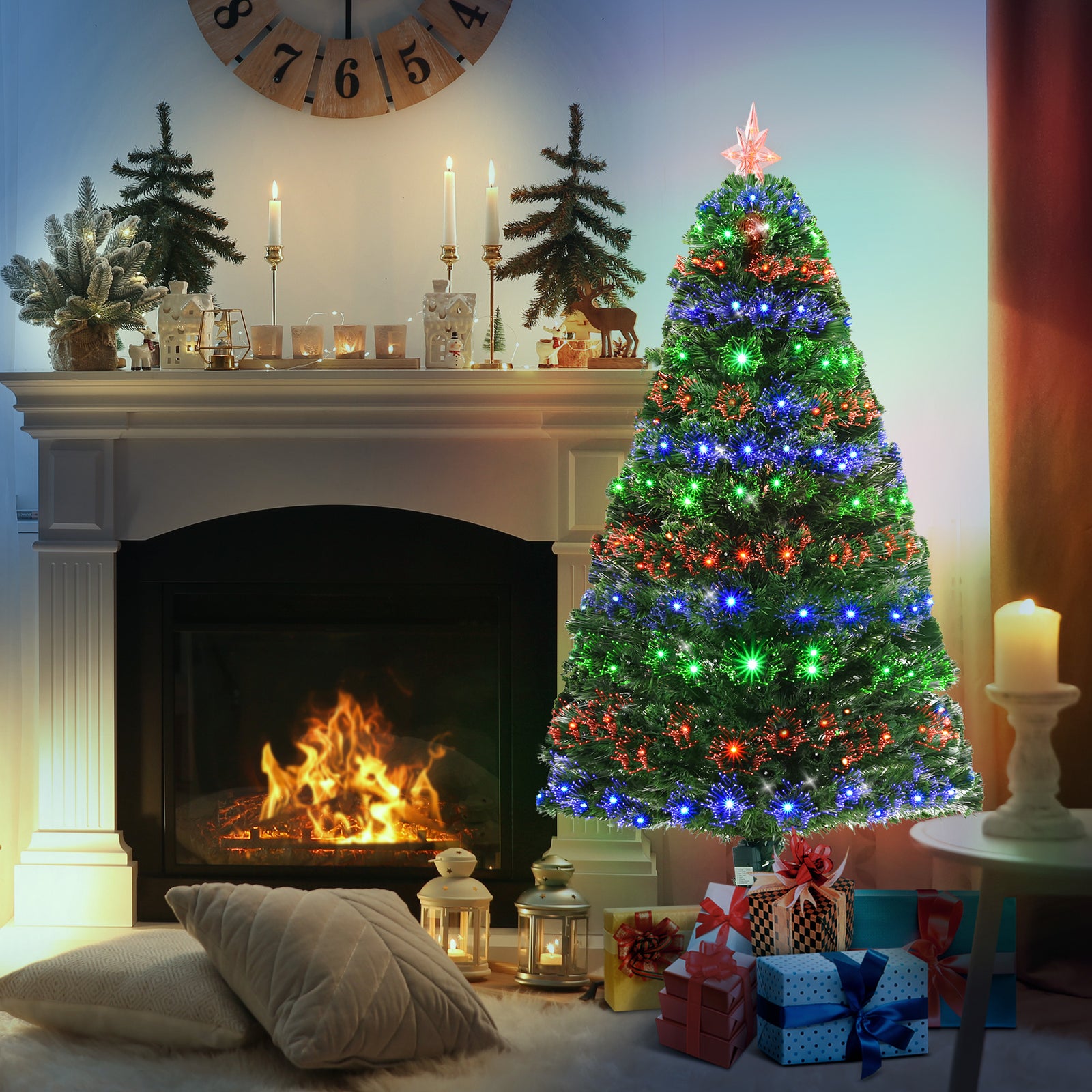 5ft Prelit Artificial Christmas Tree Fiber Optic Xmas Decoration, Green | 5ft | Green