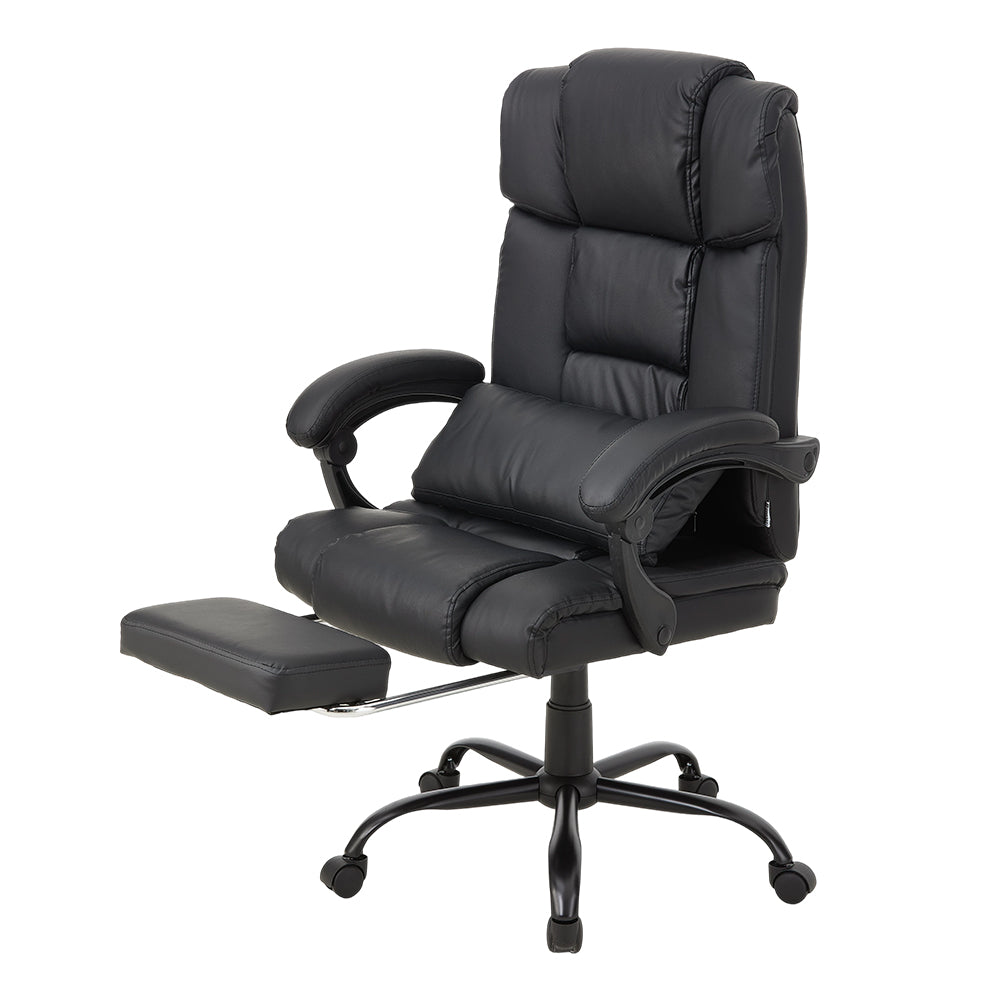 Ergonomic Black Pu Office Chair – High Back, Recline 135°, Built-in Footrest, Adjustable Height, 360° Swivel