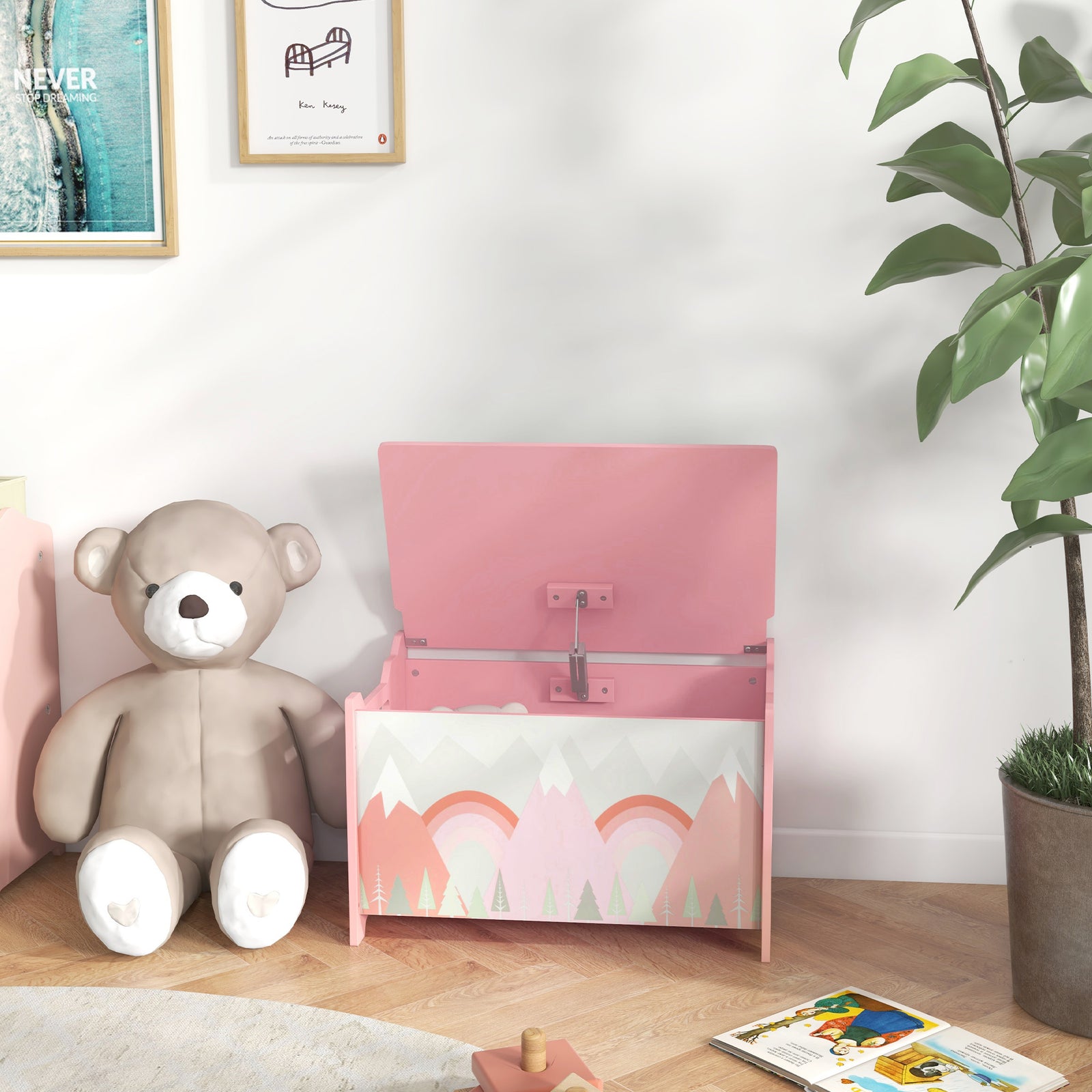 Toy Box, Kids Toy Chest With Lid, Safety Hinge | Pink