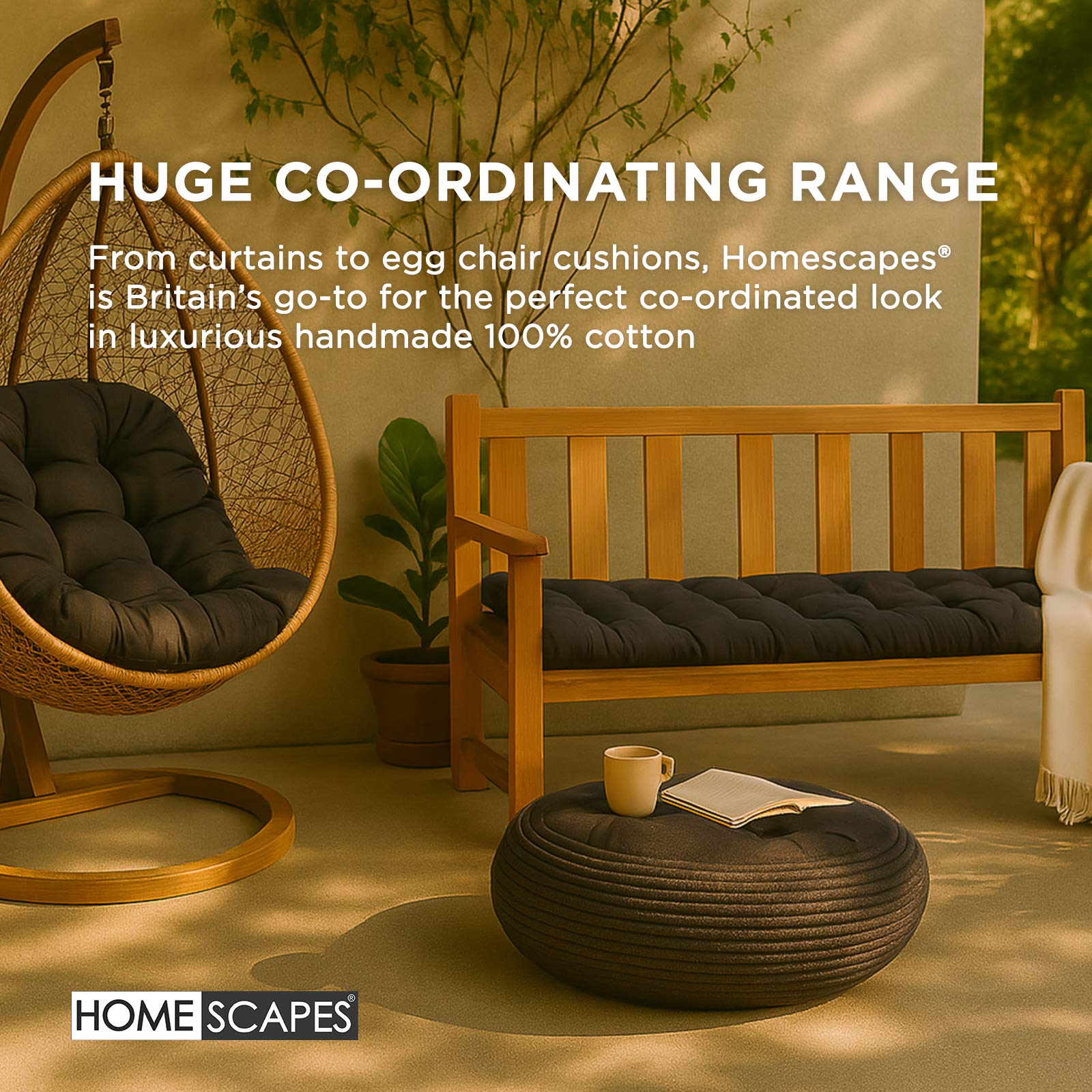 Outdoor Bench Cushion For 2 & 3 Seater Garden Seat Pad For Furniture, Kitchen, Dining & Indoor Use | 3 | Black