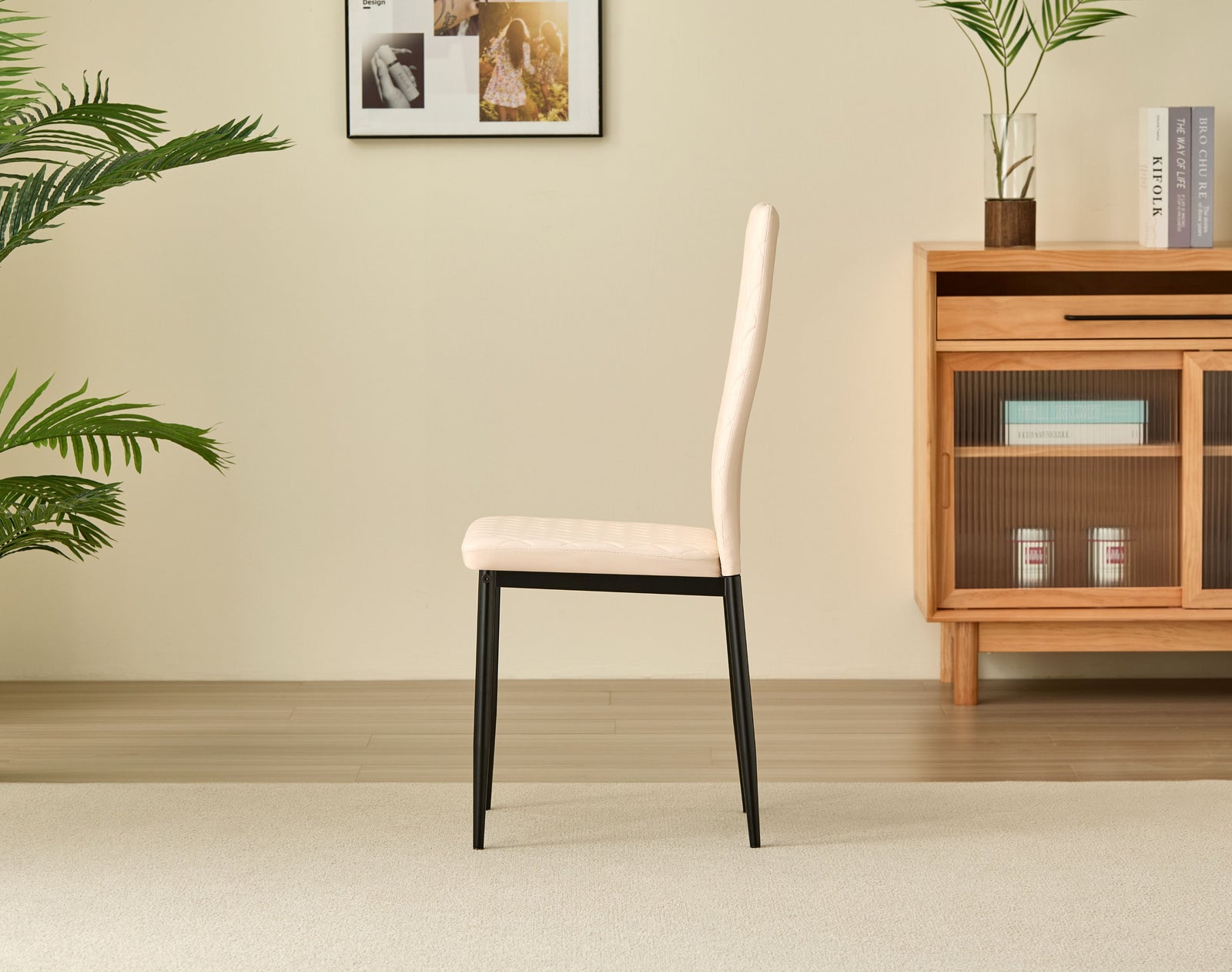 Miami Dining Table With 4 Emily Leather Chairs | Champagne