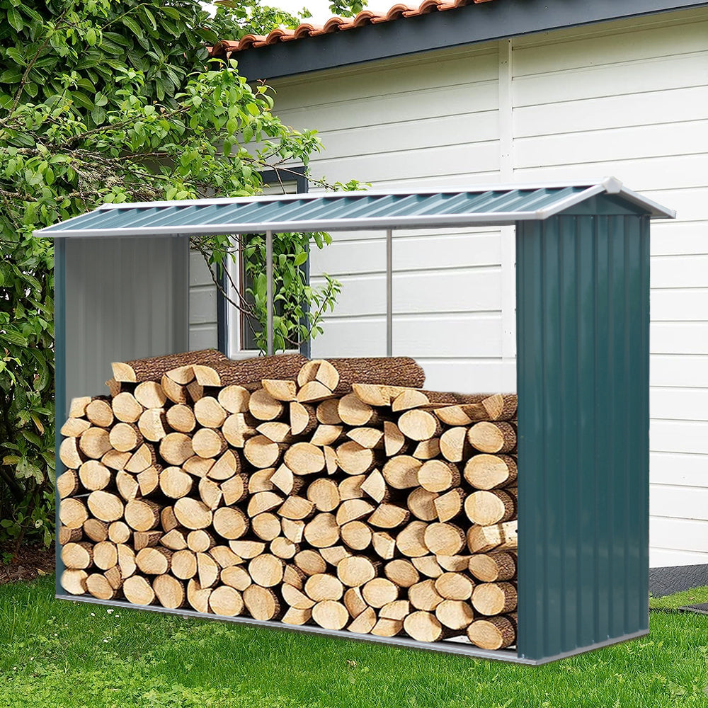 Outdoor Garden Steel Log Storage Shed Weatherproof Firewood Organizer | One Size | Green