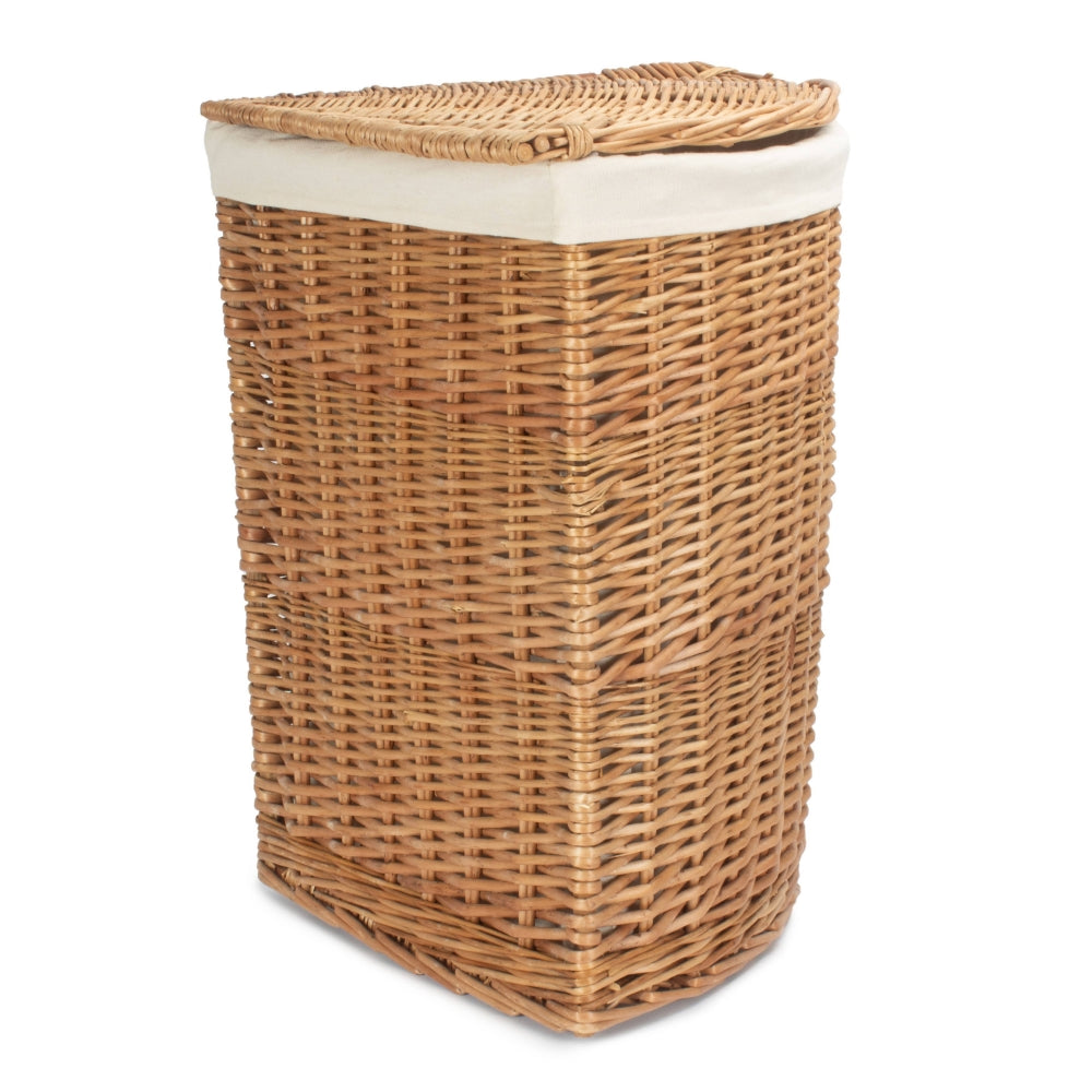 White Cotton Lined Light Steamed Corner Laundry Baskets | Small | White