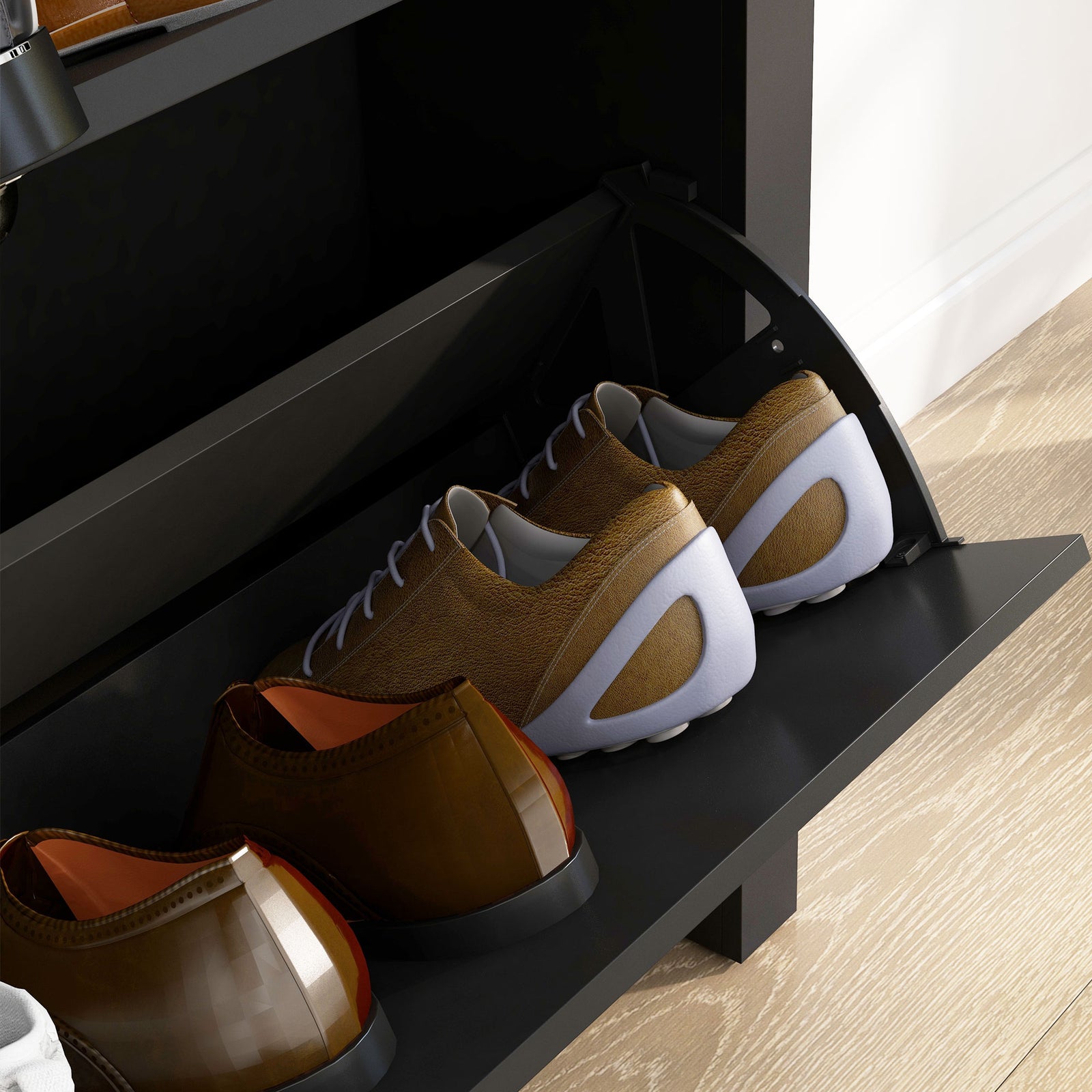 2 Drawer Shoe Cabinet, Flip Doors | Black