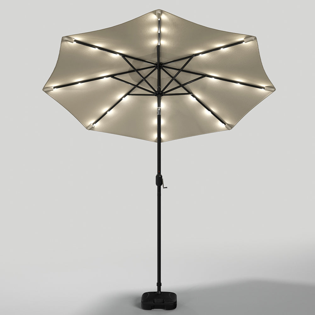 3m Outdoor Patio Parasol – Solar-powered Umbrella With 24 Led Lights, Tilt & Crank Handle, With Fillable Base | One Size | Beige