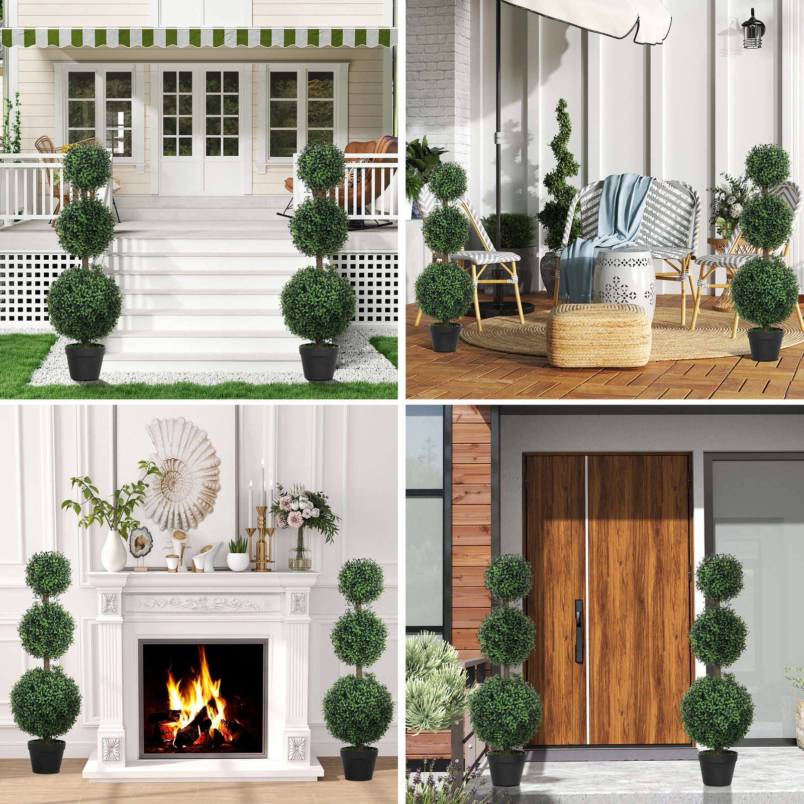 Set Of 2 Decorative Artificial Plants Boxwood Trees In Pot