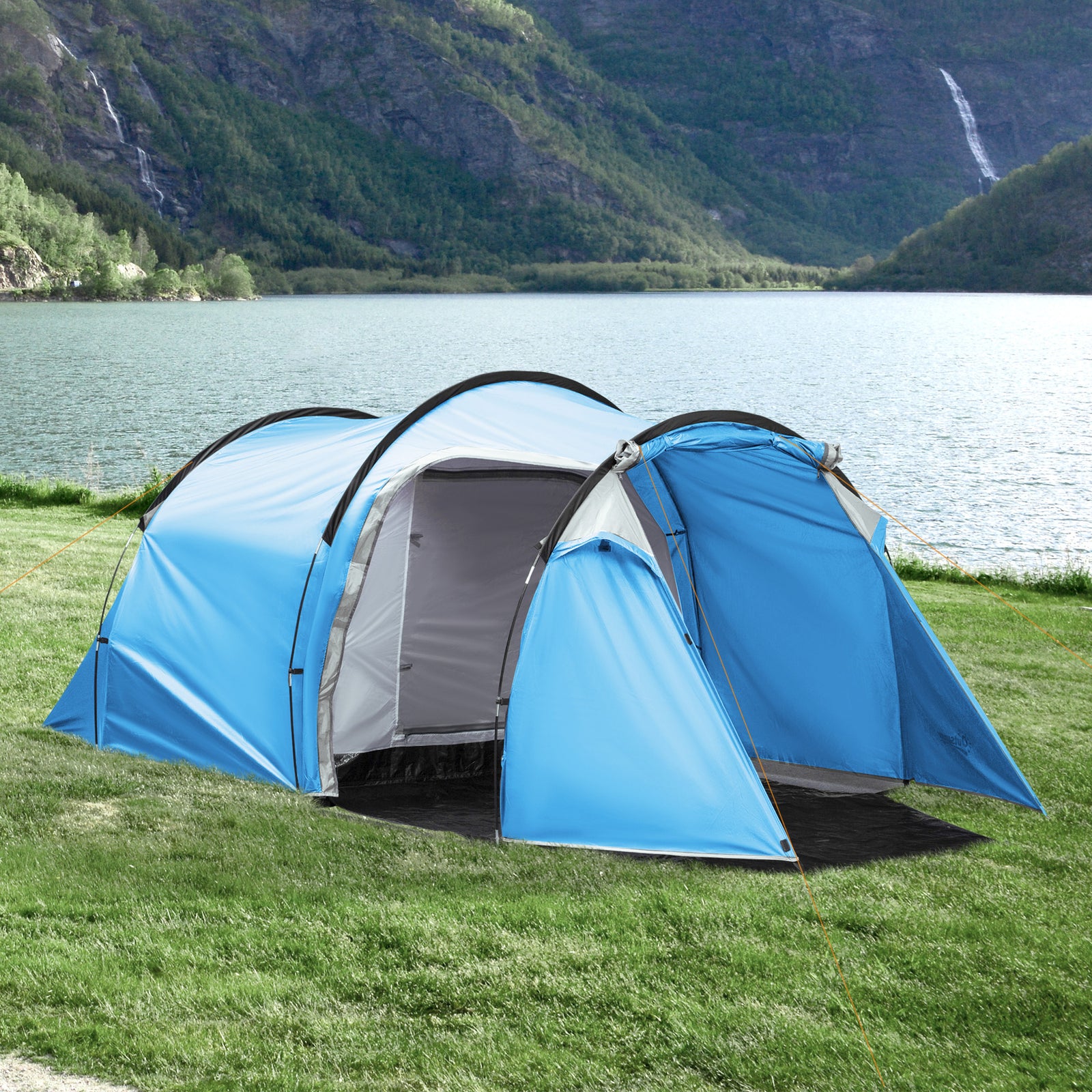 3 Man Camping Tent 2 Rooms Porch Vents Weather-resistant | Blue