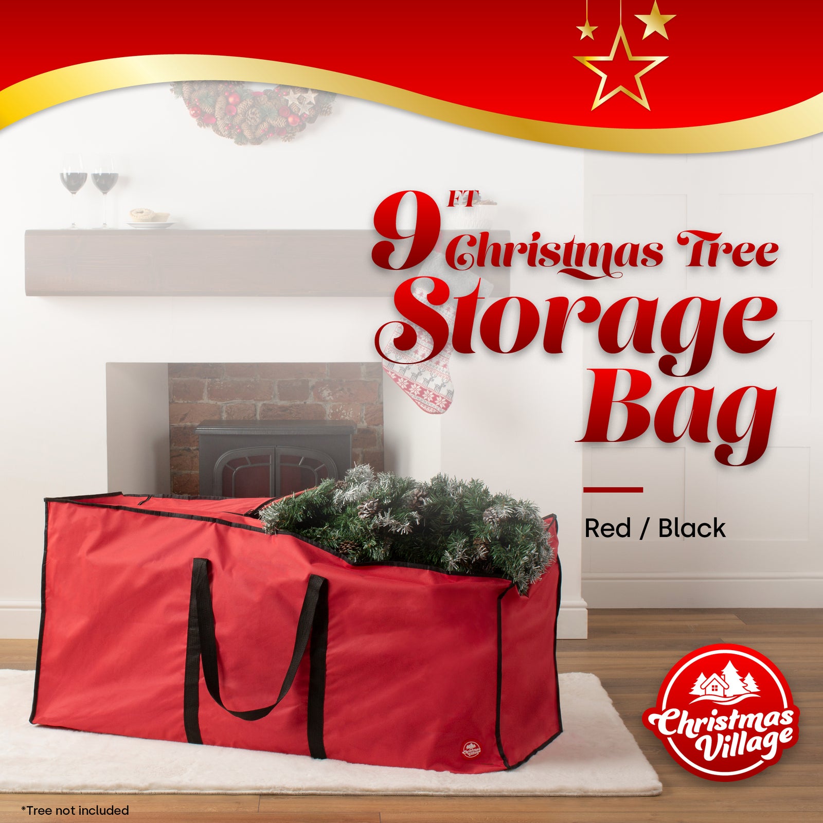 9ft Premium Xmas Tree Storage Bag Red Durable Zip Up Sack