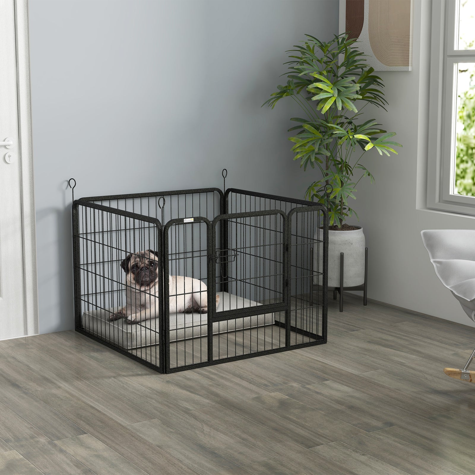 Metal Pet Playpen Dog Kennel W/door Latches In/outdoor Use 82lx82wx60hcm
