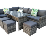 The Tarporley Grey 9 Seat Corner Rattan Dining Set - Fixed Table