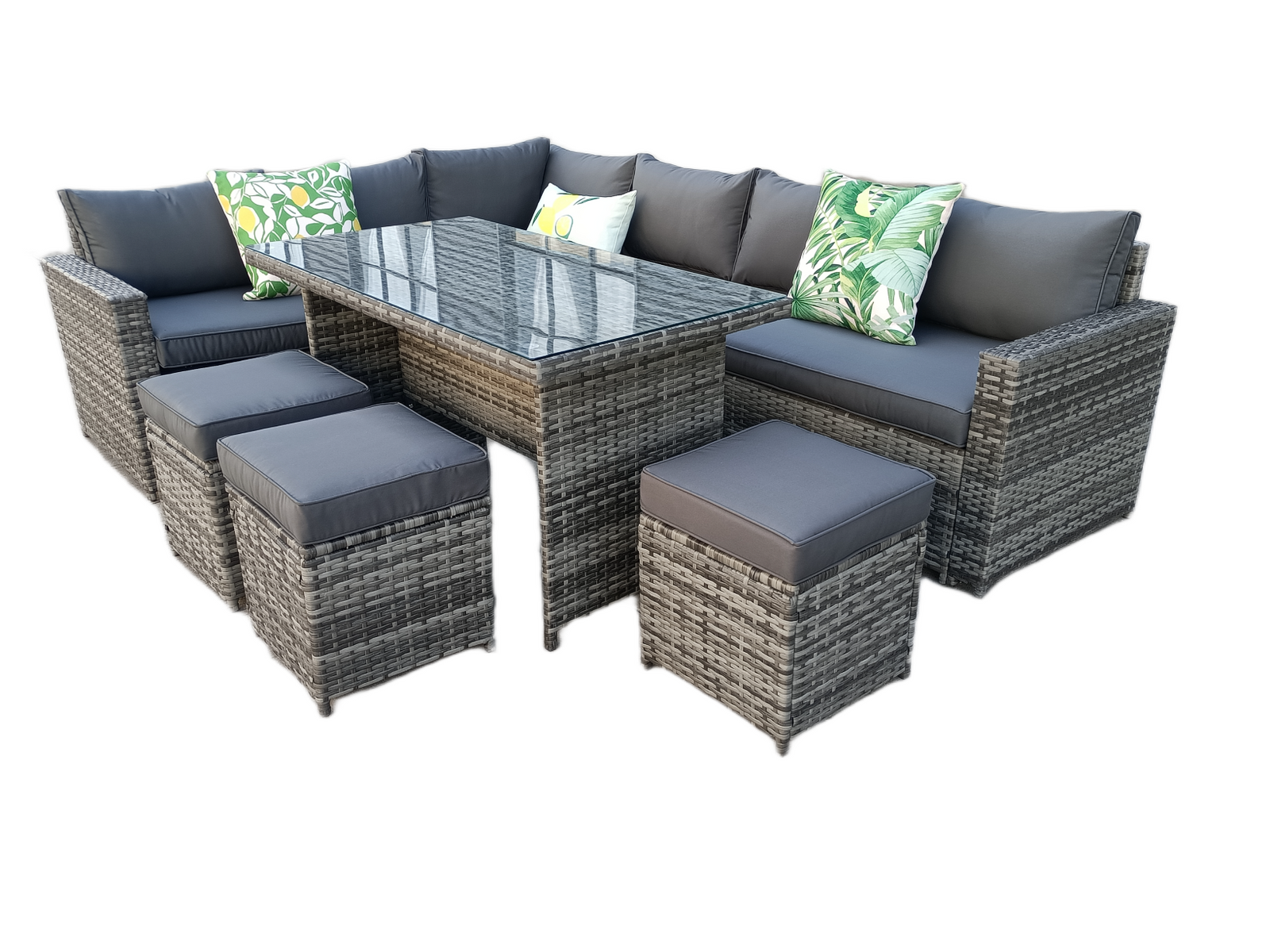The Tarporley Grey 9 Seat Corner Rattan Dining Set - Fixed Table