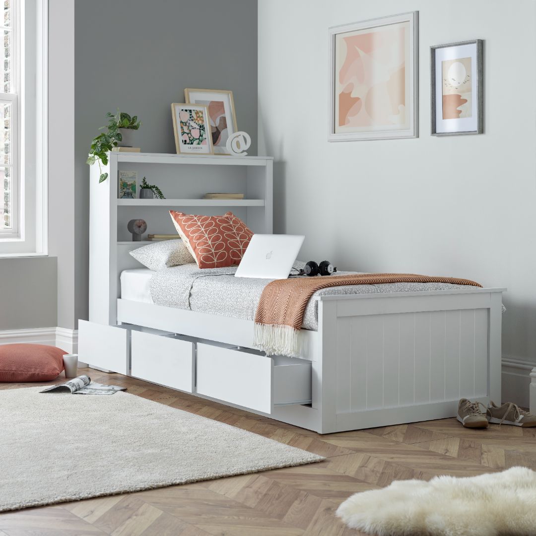 Enzo Wooden 3 Drawer Bookcase Bed | Single | White