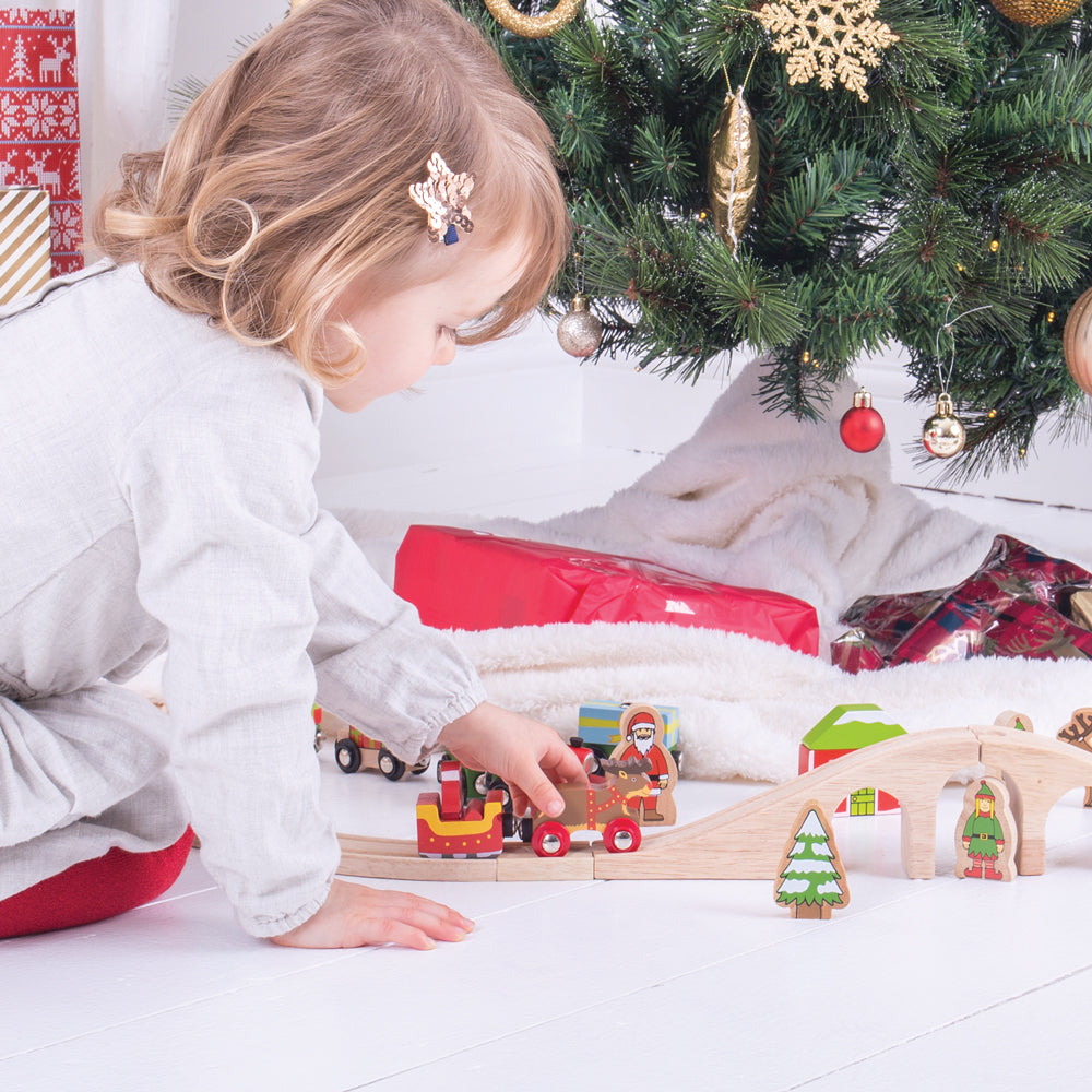 Wooden Santas Sleigh Carriage and Reindeer Engine