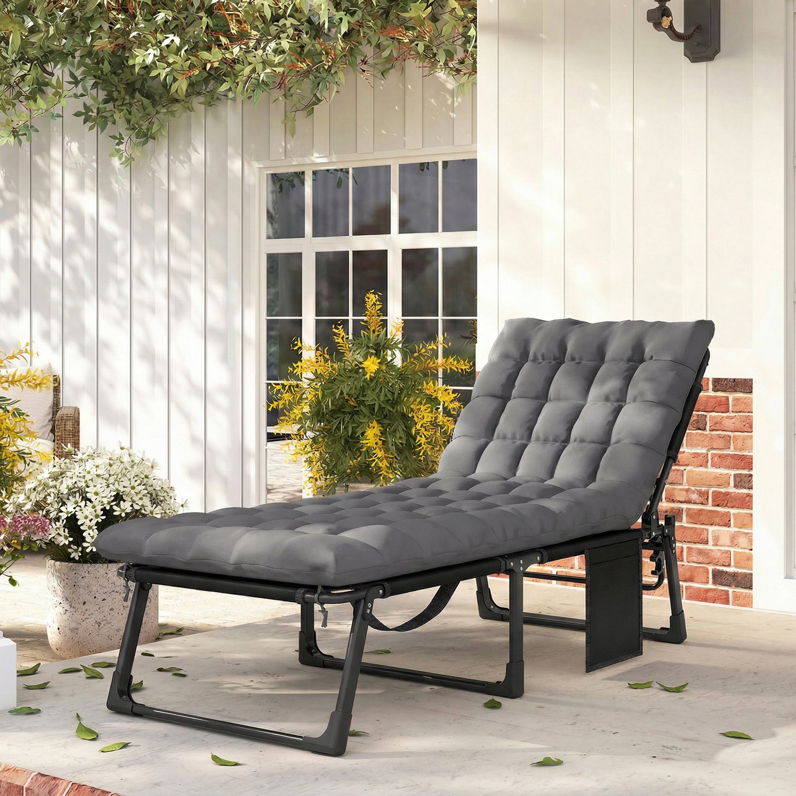 Folding Sun Lounger, Oversized Camping Bed | Set of 1 | Grey