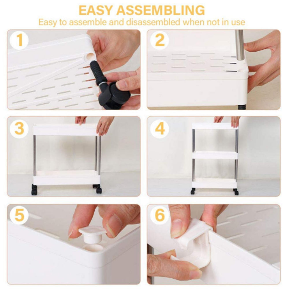 Slim Rolling Storage Cart Corner Storage Rack Shelf Plastic | Small | White
