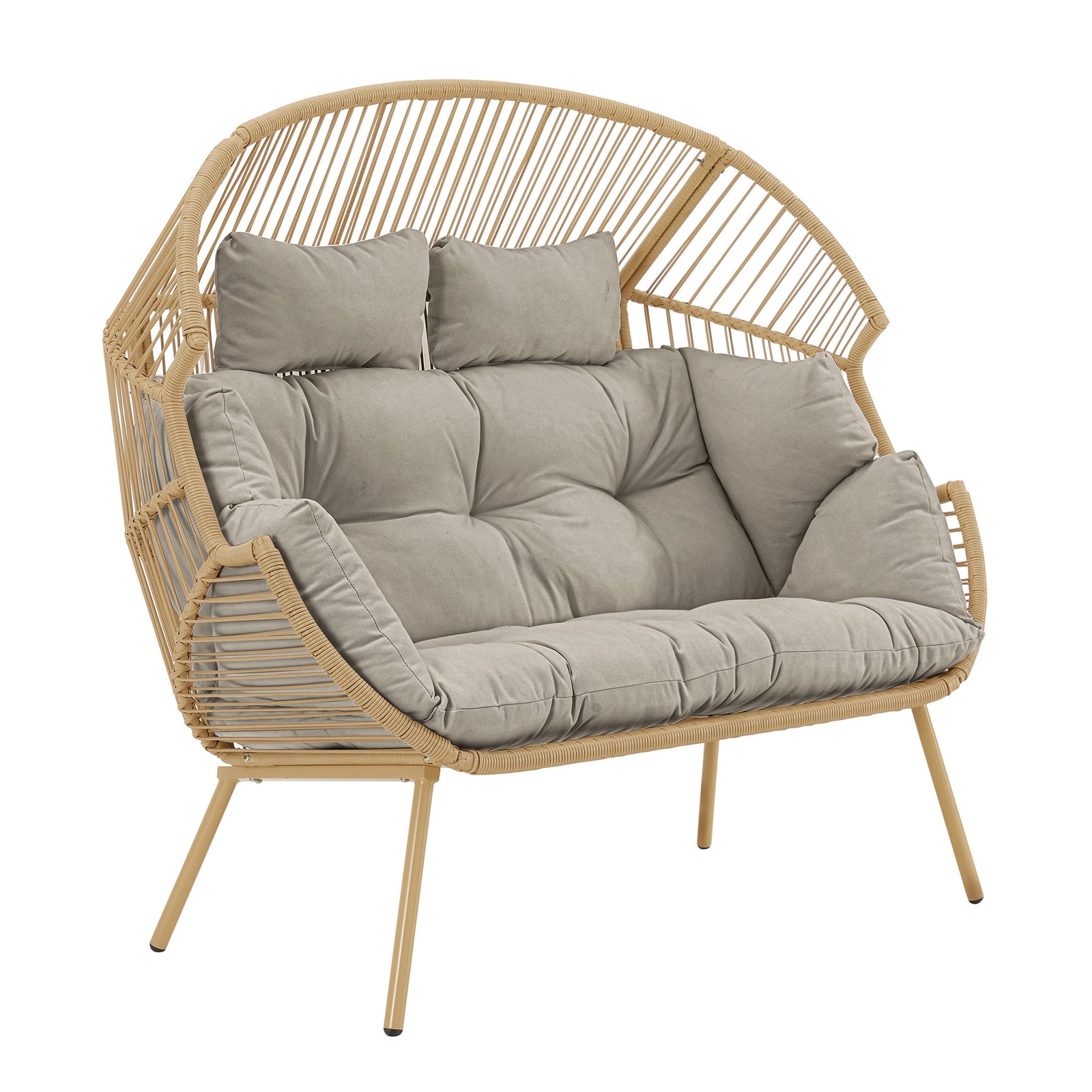 Cocona 2 Seat Standing Egg Chair And Stool | One Size | Light Brown