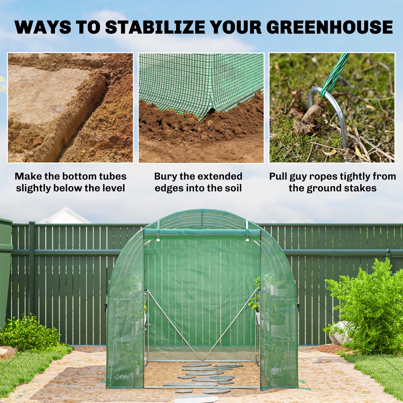 Walk-in Greenhouse With Shelves, Green House With Mesh Windows