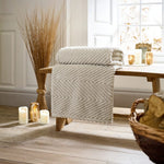 Hemsworth Chevron Soft Touch Throw 130x170cm – Super Cosy Decorative Blanket | 130cm x 170cm | Stone