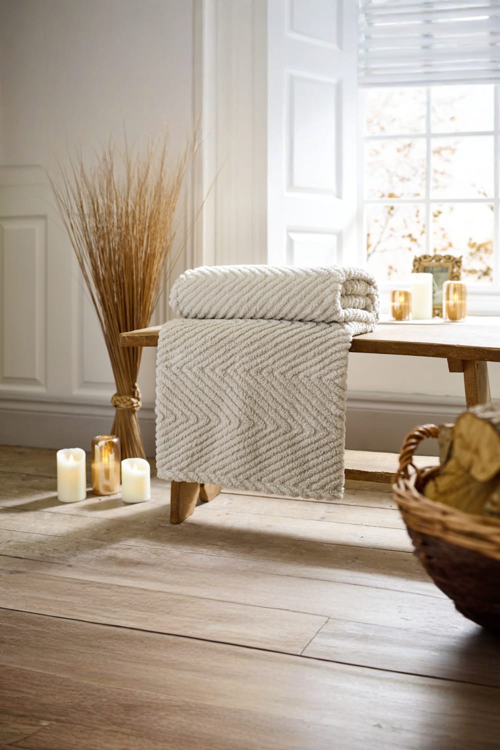 Hemsworth Chevron Soft Touch Throw 130x170cm – Super Cosy Decorative Blanket | 130cm x 170cm | Stone
