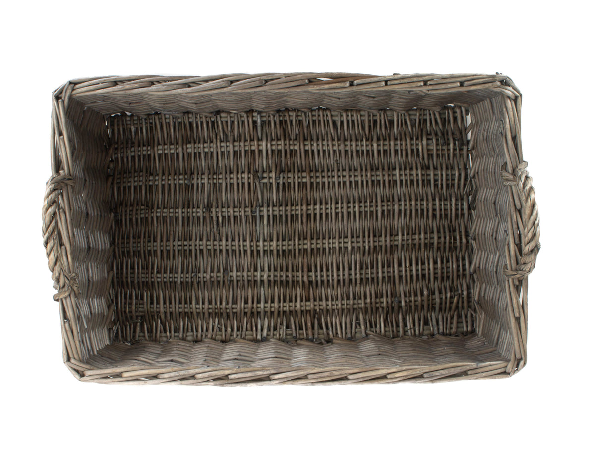 Wicker Shallow Antique Wash Storage Basket | Large | Brown