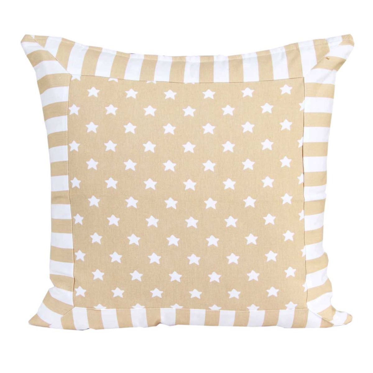 Cotton Stripe Border And Stars Cushion Cover | 60cm x 60cm | Beige