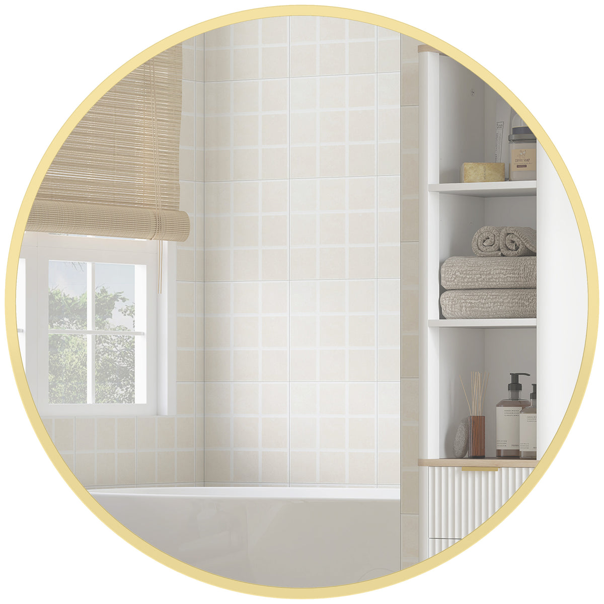 HOMCOM Wall Mirror For Living Room, 61 Cm Circle Bathroom Mirror, Gold Tone