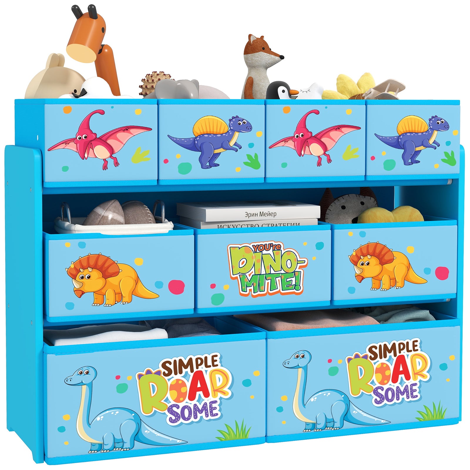 Aiyaplay 3-tier Toy Organiser Shelf With 9 Storage Boxes For Bedroom | Blue