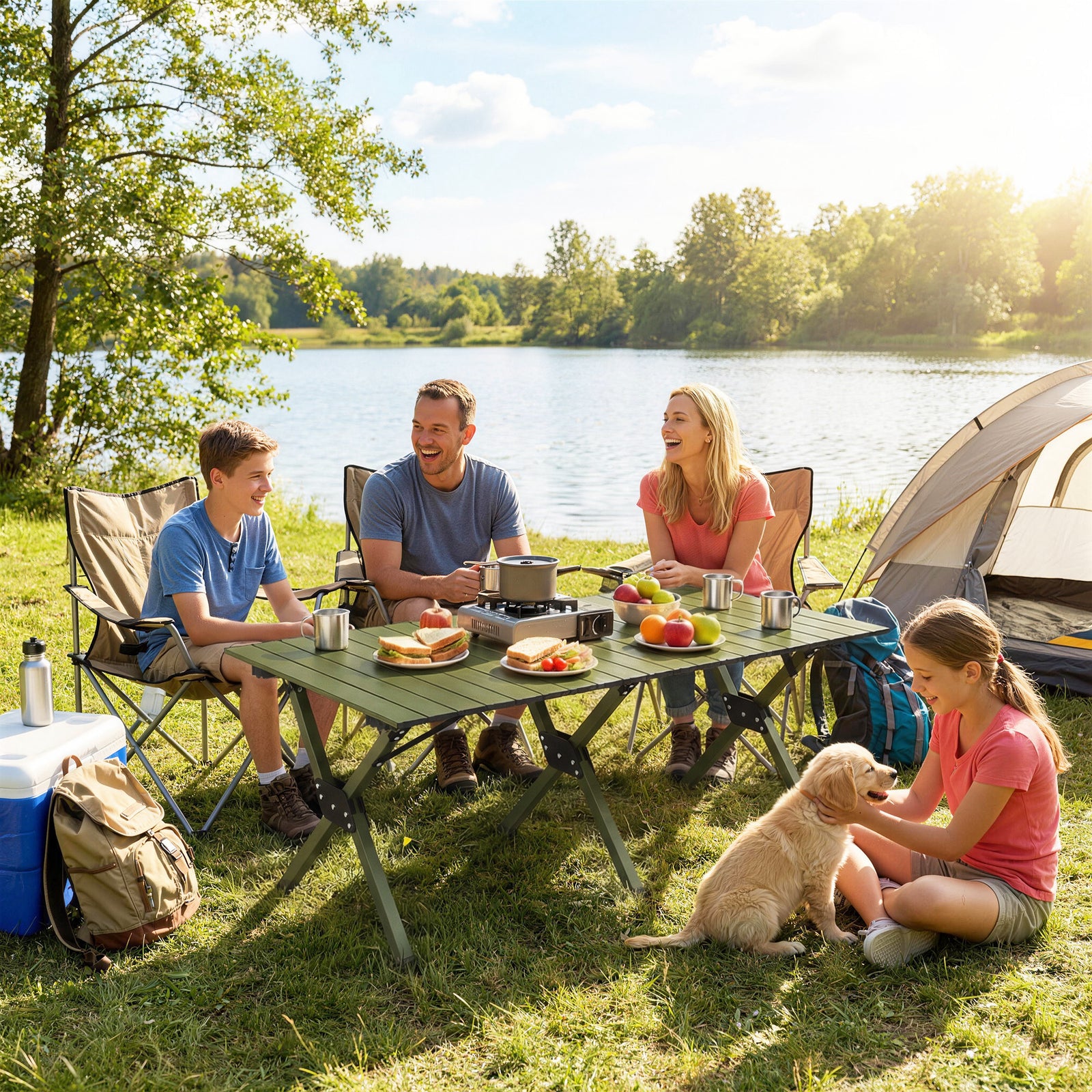 4ft Folding Camping Table, Picnic Table With Roll Up Top | Green