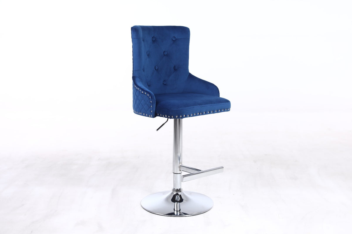 HYGRAD BUILT TO SURVIVE Set Of 2 Velvet Bar Stools With Lion Knocker Back Rest Padded Breakfast Stool