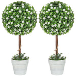Set Of 2 Artificial Plants With Rose Flower In Pot, 60cm | One Size | White