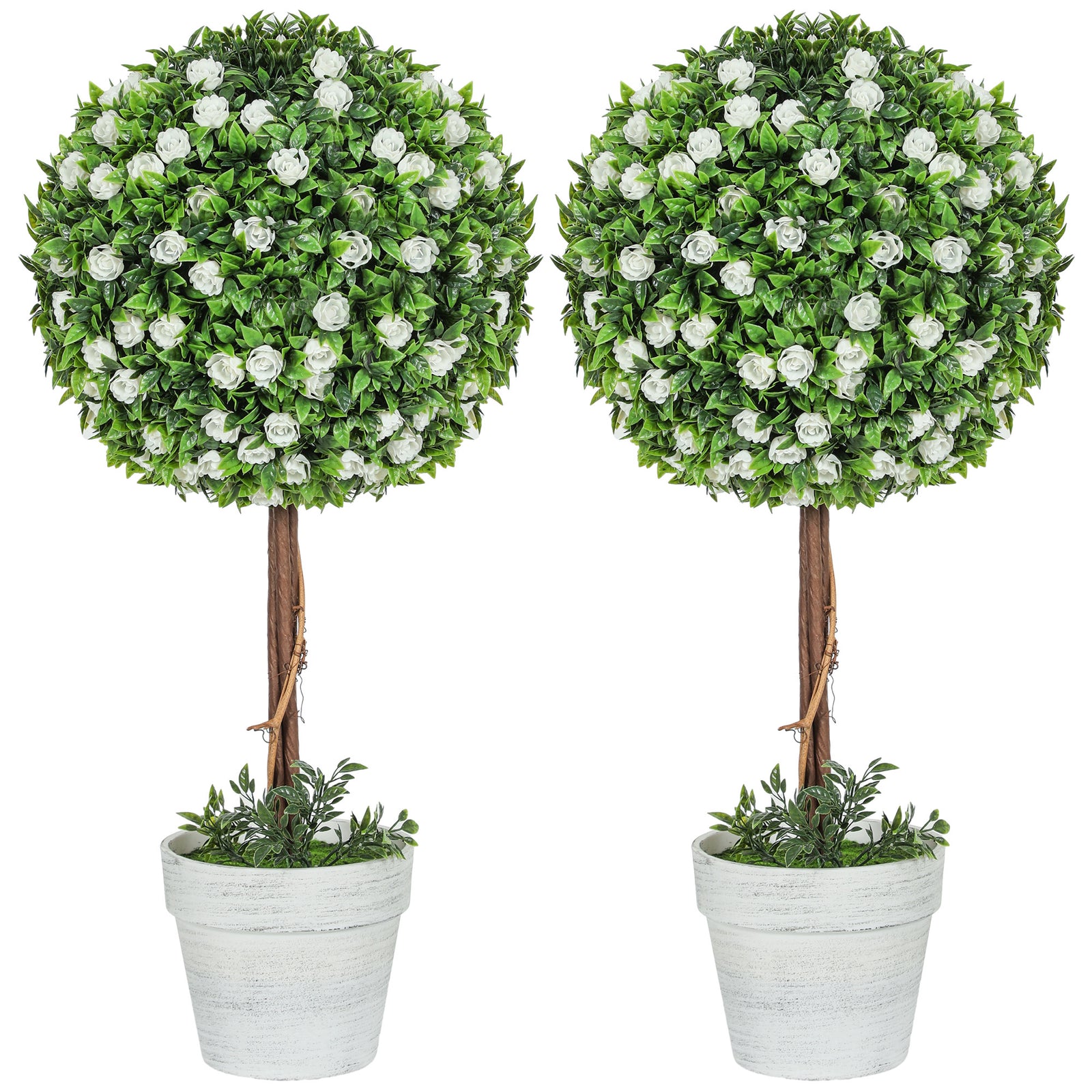 Set Of 2 Artificial Plants With Rose Flower In Pot, 60cm | One Size | White
