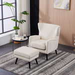 Velvet Upholstered Leisure Chair With Footstool – Accent Armchair With Wooden Frame | Beige