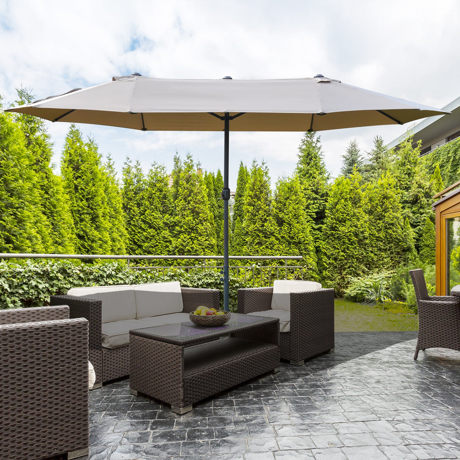 4.6m Double-sided Sun Umbrella W/ Base | Khaki