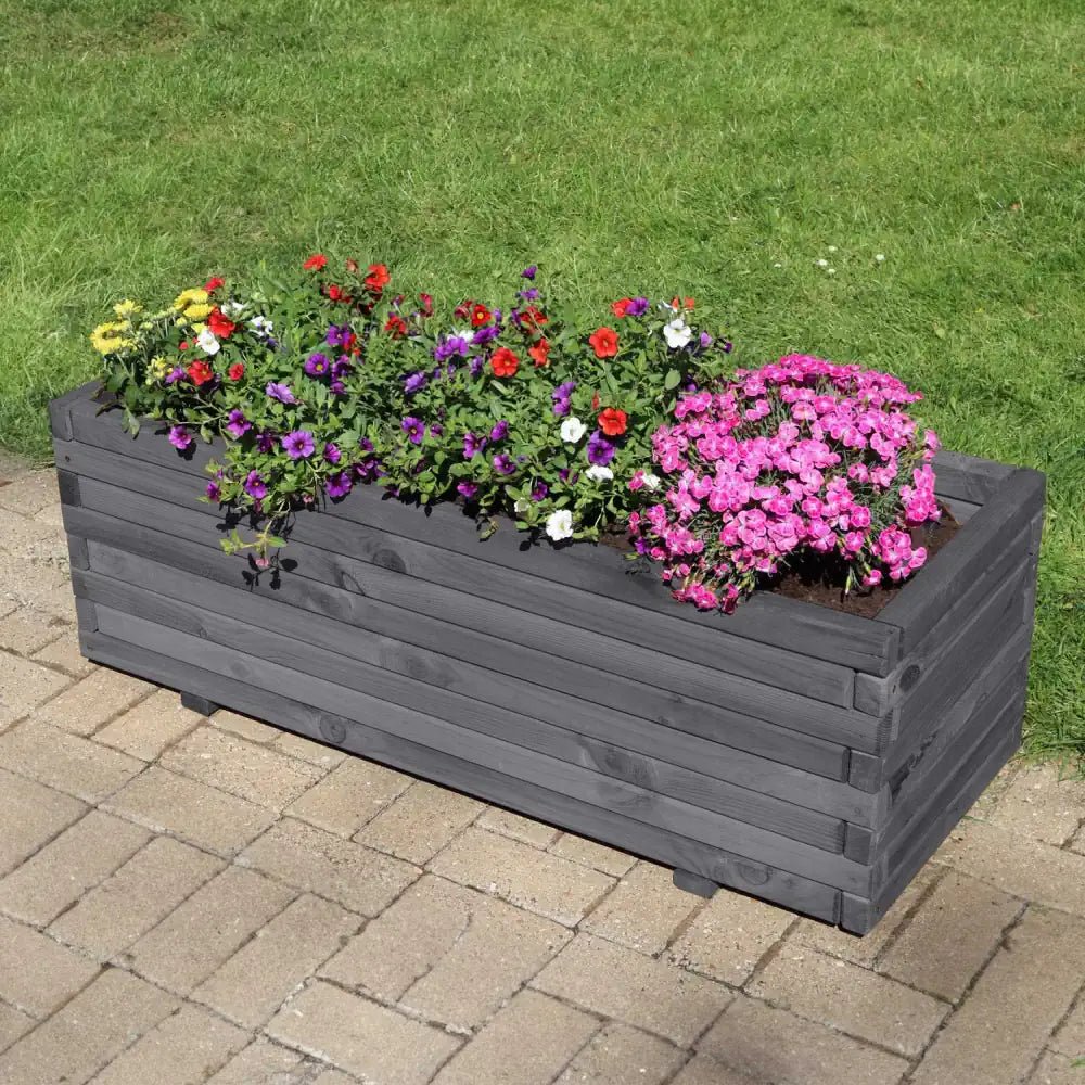 Pine Wooden Trough Planter With Feet | 120cm x 42cm x 38cm | Gray