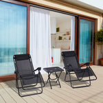 3pc Zero Gravity Chairs Sun Lounger Table Set W/ Cup Holders | Black