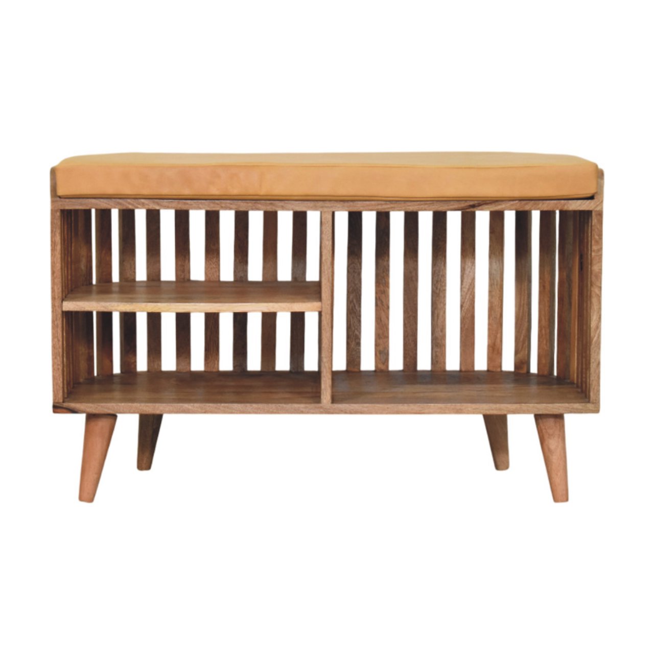 Solid Wood Slatted Oak-ish Bench With 3 Slots