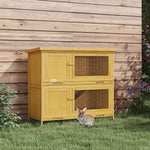 Double Decker Rabbit Hutch Bunny Cage Pet House Outdoor W/ Tray | Yellow