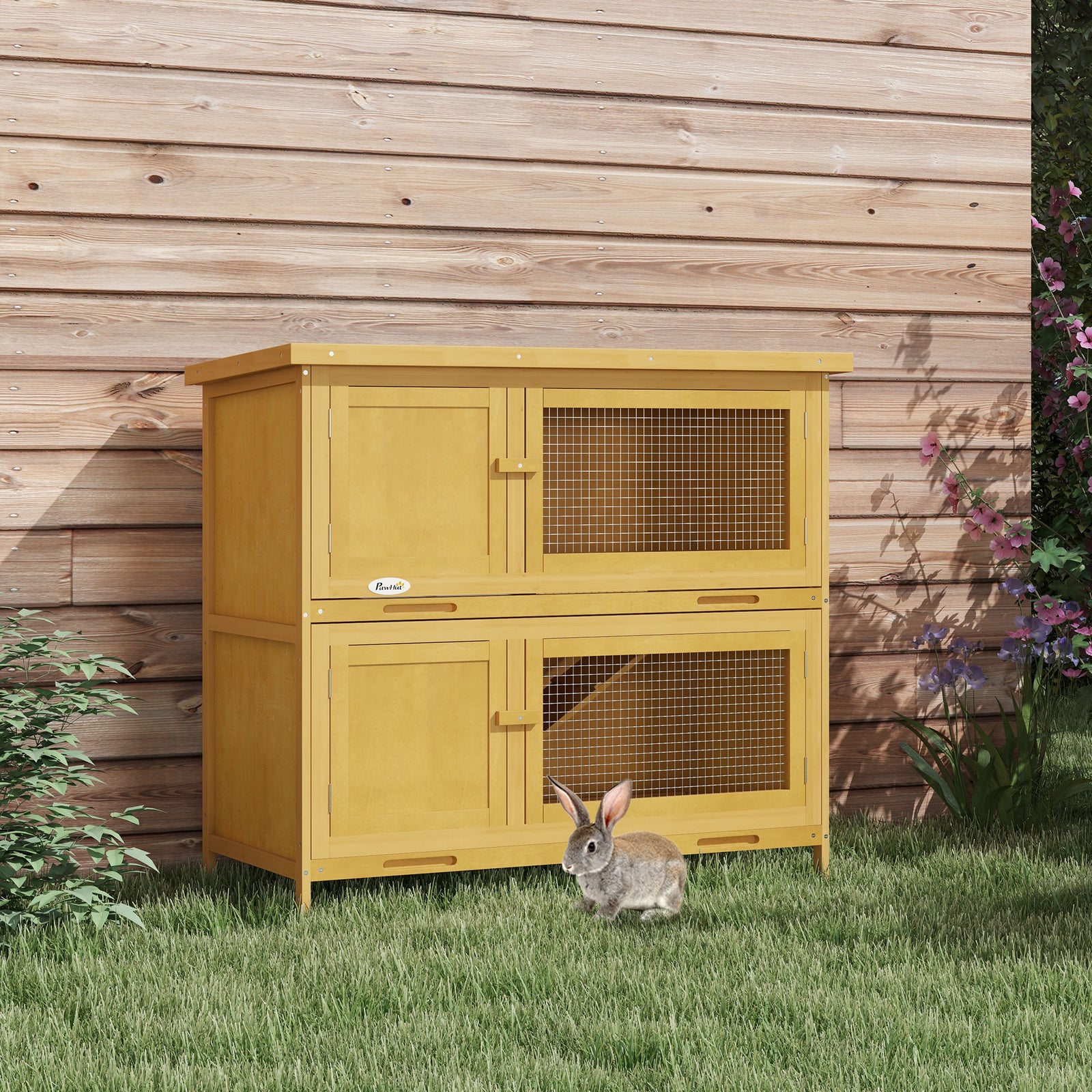 Double Decker Rabbit Hutch Bunny Cage Pet House Outdoor W/ Tray | Yellow