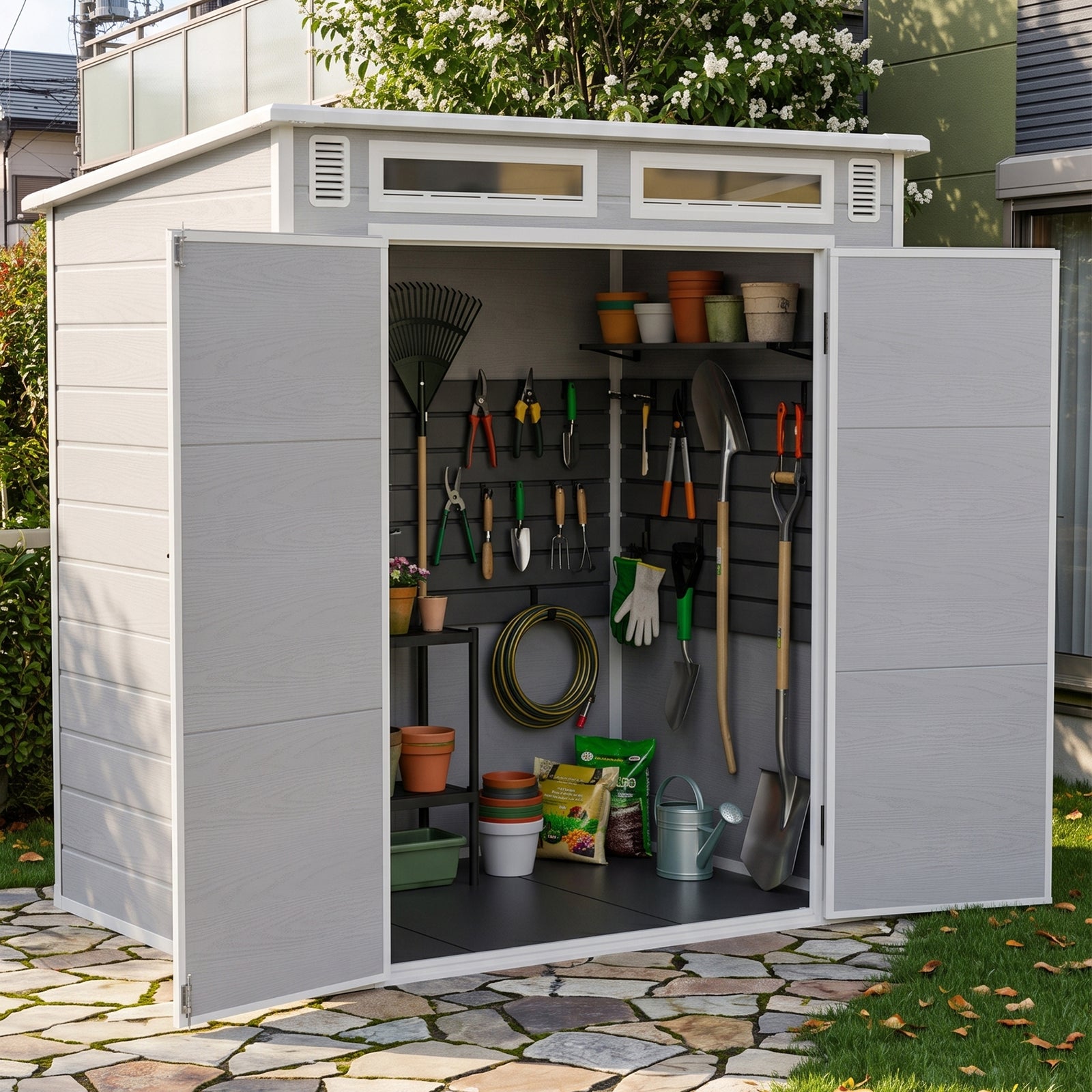 6 X 4ft Outdoor Garden Pent Roof Tool Storage Shed | Light Grey