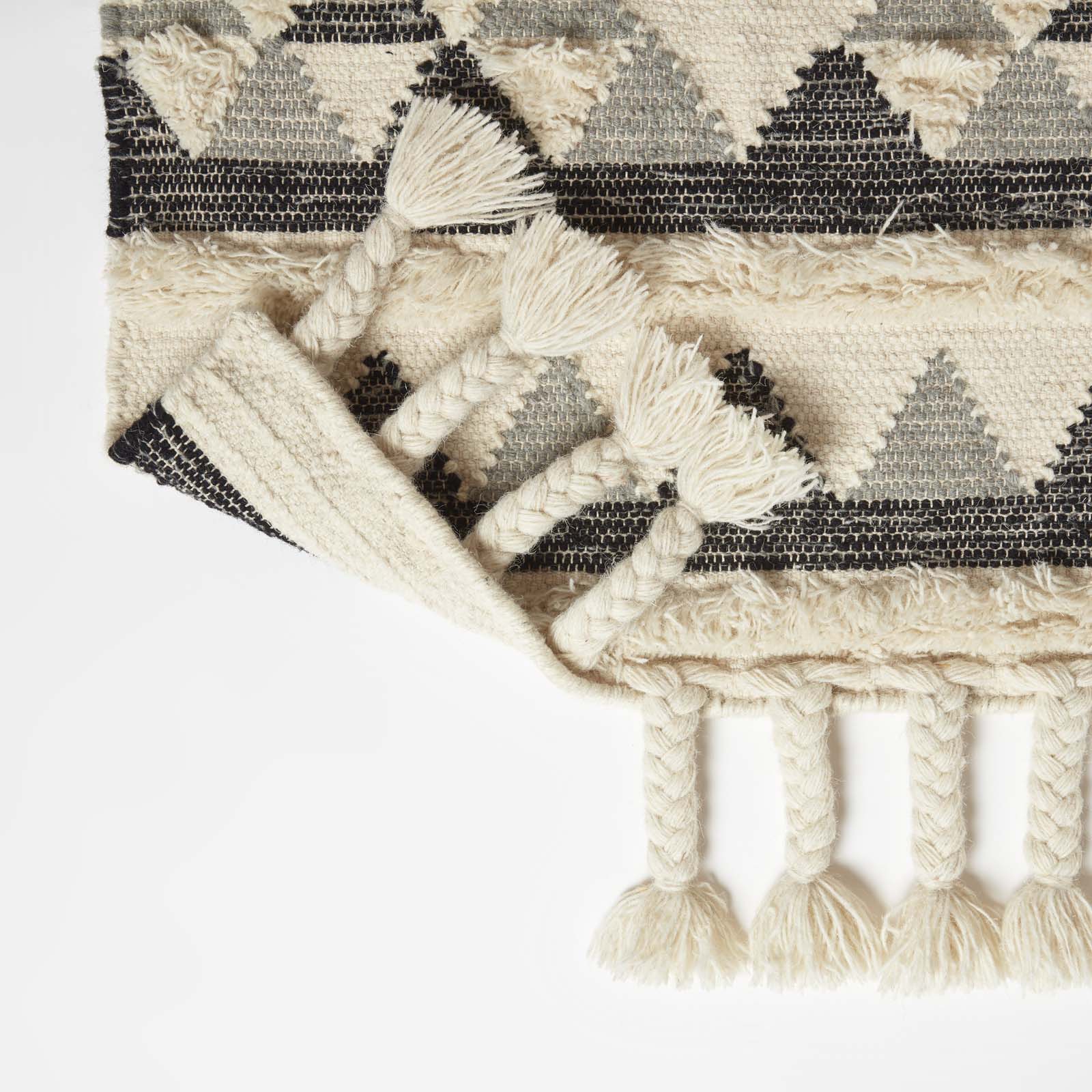 Kota Black & Grey Kilim Wool Rug | 200cm | Black & Grey