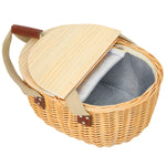 Wicker Picnic Basket For 2 W/ Pine Wood Lid